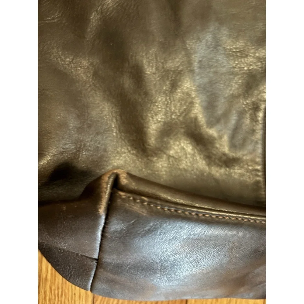 Liz Claiborne Dark Brown Genuine Leather Large Shoulder Hobo Tote Bag LC Logo[J]